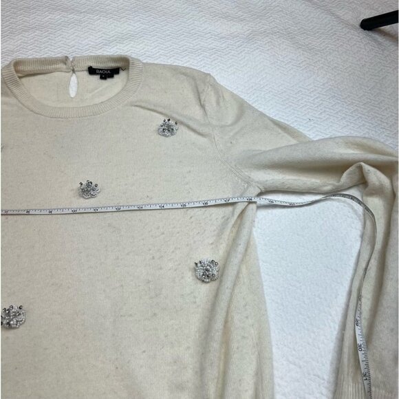 RAOUL Ivory Embellished Merino Wool Bend Sweater Size S - Picture 9 of 10